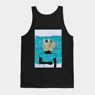 FemaleMask NFT with DoodleEye Color and DarkSkin Color - Expressionist Style Tank Top